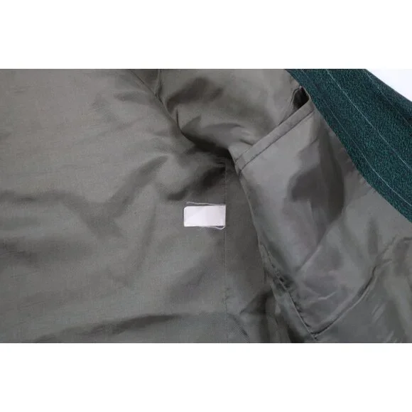 Vtg 70s 80s Mens 44L 2 Piece Wool Striped Double Breasted Suit Green 34x32 USA - Picture 9 of 16